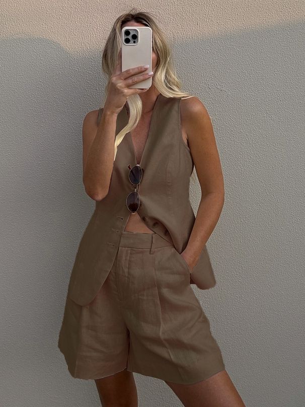 Women’s Clothing Cotton And Linen Vest Shorts Suit Summer New Commuter Vest + Shorts Suit Casual Suit For Women_ecoleips.com