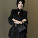 French-style Socialite 2025 Black Dress Design, New High-end Satin Shirt For Women With Ribbons, Fashionable And_ecoleips.com