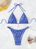 Halterneck Floral Pattern Triangle Cup Split Bikini Summer Cool Swimwear Comfortable_ecoleips.com