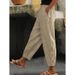 Suitable For All Seasons Spring And Autumn New Women's Cotton Linen Solid Color Fashion Casual Daily Side Pocket Hem Hollow Button Long Pants_ecoleips.com