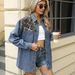Women's New Washed Loose Leopard Print Color Block Denim Shirt Top_ecoleips.com
