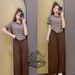 Women's Clothing Summer Women's Chic Two Piece Set Style Striped Top Wide Leg Pants Cool Clothing For Formal & Casual For Women_ecoleips.com