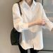 Women's Basic Long Sleeved White Shirt Versatile New Style Retro Work Uniform Top For Inner Wear_ecoleips.com