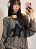 Hole Star Loose Y2K T Shirt Women O Neck Drawstring Long Sleeve Tees Fashion Streetwear Kpop Pullover Tops Female T-shirts_ecoleips.com