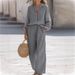 Women's Linen-Blend Shirt & Pants Set - Relaxed Notch Lapel Long Sleeve Outfit (S-XXXL) Breathable Workwear & Casual Suit_ecoleips.com