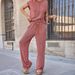 Women's Casual Pants Set Three Quarter Sleeve Loose Slim Long Trousers Style Spring Summer New_ecoleips.com