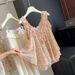 Floral Print Camisole V Neck Ruffled Trim French Style New Summer Top Youthful Slimming And Flattering Women's Clothing_ecoleips.com