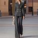 Women's Clothing Chic Striped Blazer & Pants Set – Slim-Fit Office Suit For Women, Professional & Stylish (Navy, Black)_ecoleips.com
