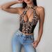 European And American, Sexy Low Cut Fishtail Cardigan, Solid Color Halter Neck Tie PU Leather Tank Top Camisole_ecoleips.com