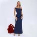 Women Fashion Elegant One Shoulder Straight Neck Slim Fit Hip Wrapped Bodycon Long Dress Casual Party Cocktail Daily Wear Maxi Dress_ecoleips.com