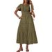 Women's Fashion Pleated Puff Sleeve Dress V Neck Layered Full Skirt European And American Style Spring/Summer Cross Border Trade_ecoleips.com