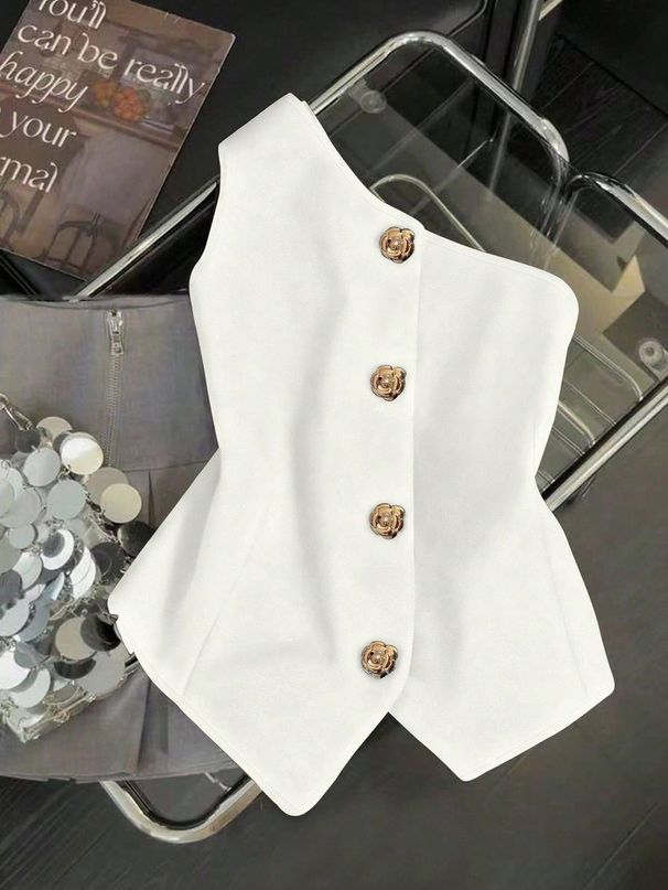 Elegant Solid Color Sleeveless Blouse – Open Front Knit Shirt In White/Burgundy/Beige/Brown, Versatile For Office & Evening Wear_ecoleips.com