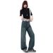2026 Spring New Style Starry Rhinestone American Retro Straight Wide-Leg Jeans For Women, Loose High-Waisted Slimming_ecoleips.com