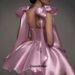 Petite Women's Solid Color Halter Evening Dress With Bow Design Short Dress For Birthday Parties And Prom_ecoleips.com