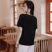 Black Slimming V-Neck Short-Sleeved T-Shirt For Women's Wear In Summer 2026. Casual, Loose, Off-The-Shoulder Top For Sli_ecoleips.com