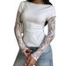 Women's Slim Fit Long Sleeve T-Shirt Lace Detail Blouse Sheer Panel Design Top_ecoleips.com