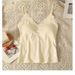 Women Sleeveless Tank Tops Solid Color Korean Version V Neck Slim Fashion Lace Stitching With Chest Pad Camisole_ecoleips.com