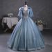 Women's Clothing Dusty Blue Chiffon Puff-Sleeve Ball Gown For Soprano Performances & Student Recitals – High-Waisted A-Line Dress With Lace-Up Detail_ecoleips.com