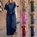 Women's Summer Casual Fashion Loose Solid Color Wide Leg Pants Set Short Sleeve Two Piece Set Covers Tummy_ecoleips.com