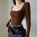 Women's Knitted Square Neck Long Sleeve Slim Fit Cropped T-Shirt European American Style Summer Sexy Inner Short Top_ecoleips.com