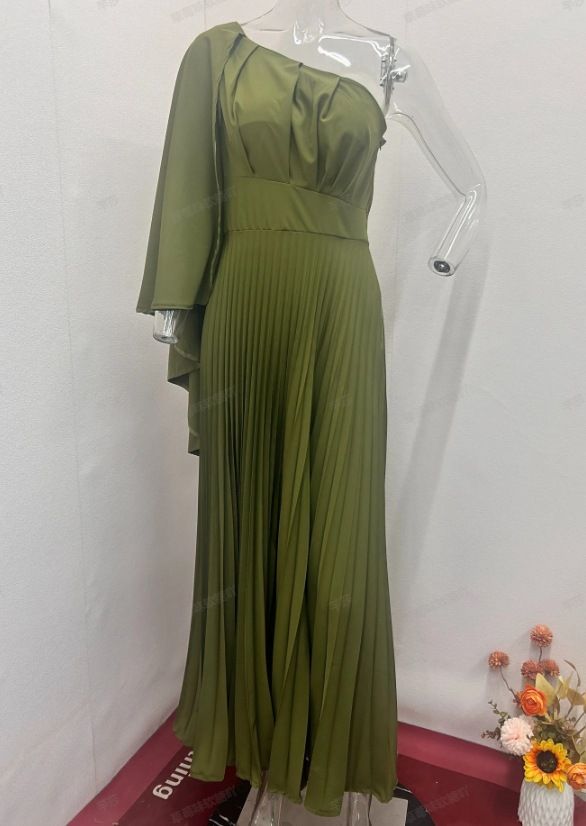 Women's Clothing summer new style oblique shoulder off shoulder pleated design light luxury high waist temperament elegant long skirt_ecoleips.com