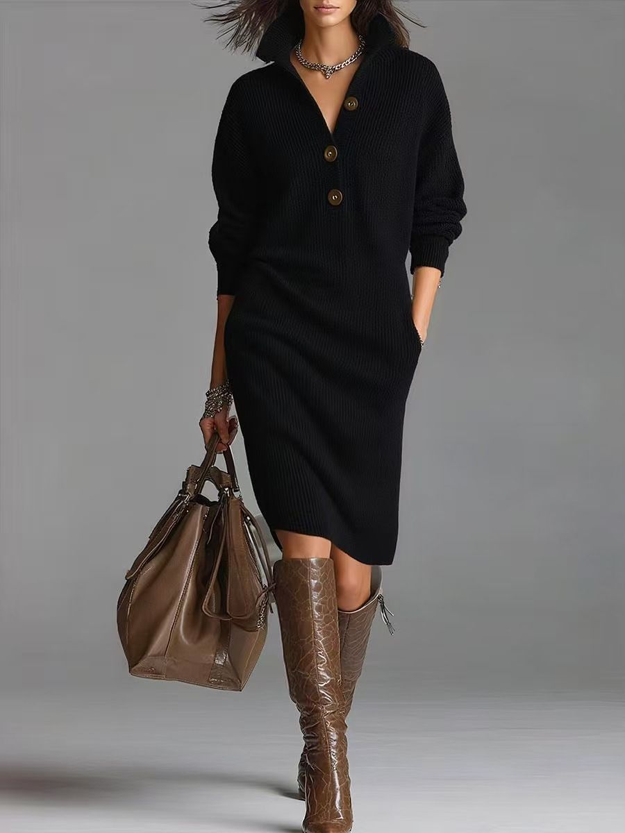Women's Relaxed Style Long Sweater Dress Over The Knee Knitted Long Dress For Tall Women Solid Color Loose Fit Autumn Winter_ecoleips.com