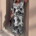 2025 European And American Style Cross-Border Independent Station Casual V-Neck Printed Short Sleeve Top Loose Wide-Leg_ecoleips.com