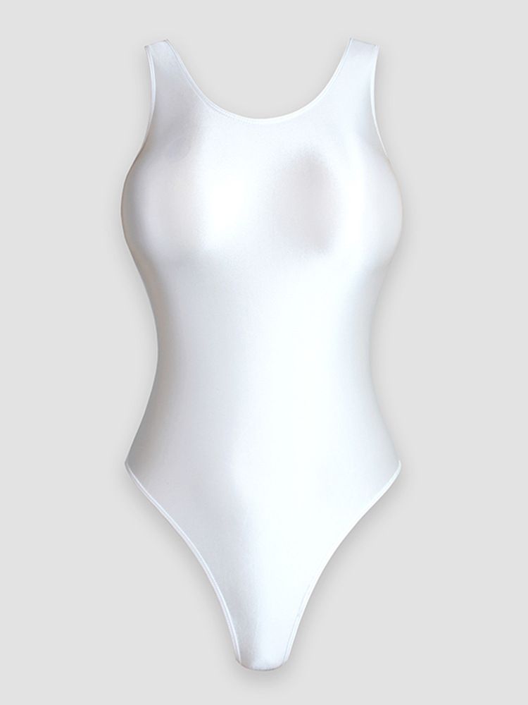 Women’s Clothing Tight Bodysuit Glossy Silk Solid Color Bottom Round Neck Bodysuit Body Shaping Silky High Fork Shebin Body Gymnastics Swimsuit_ecoleips.com