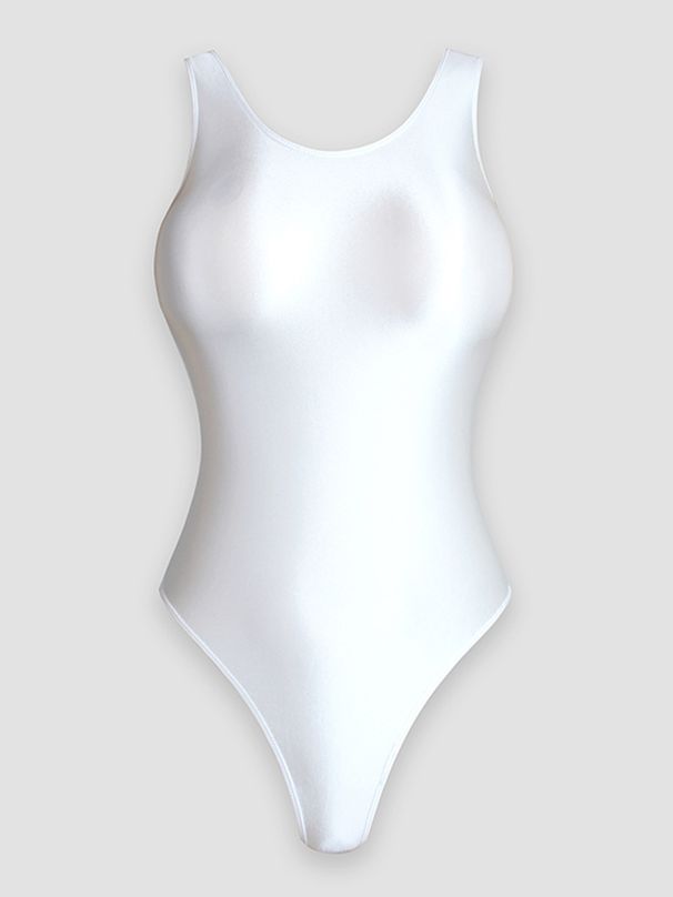 Women’s Clothing Tight Bodysuit Glossy Silk Solid Color Bottom Round Neck Bodysuit Body Shaping Silky High Fork Shebin Body Gymnastics Swimsuit_ecoleips.com