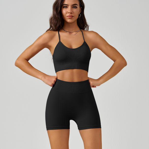 Women's Clothing Beautiful Back Yoga Yoga Vest Set Spaghetti Strap Sports Bra High Waist Belly Control Peach Butt Yoga Shorts_ecoleips.com