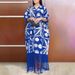 Women's Clothing Plus Size V Neck Tassel Printed Dress Loose Fitting Casual Maxi Evening Gown_ecoleips.com