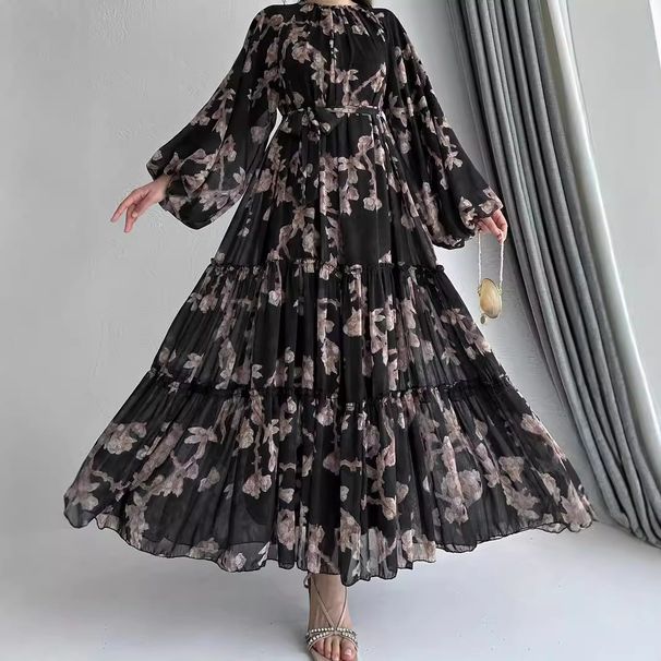 Ladies Muslim Chiffon New Long Skirt With Belt Fashionable And Elegant Dress_ecoleips.com