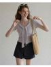 2026 New Korean Shawl Collar Lace-up T-shirt Female Slim Design Summer Short-sleeved Temperament Versatile Commuter Top_ecoleips.com
