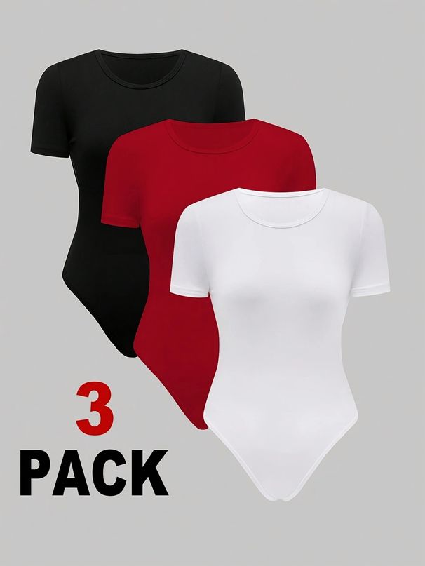 Women's Clothing 3 Piece One Piece Short Sleeved Top Tight Fitting Foggy Outerwear Body Shaping Jumpsuit_ecoleips.com