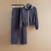 Retro Blue Lounge Set - Oversized Cardigan & Wide-Leg Pants Matching Outfit With Vintage Letter Print, Comfortable Cotton Blend Women's Two-Piece_ecoleips.com