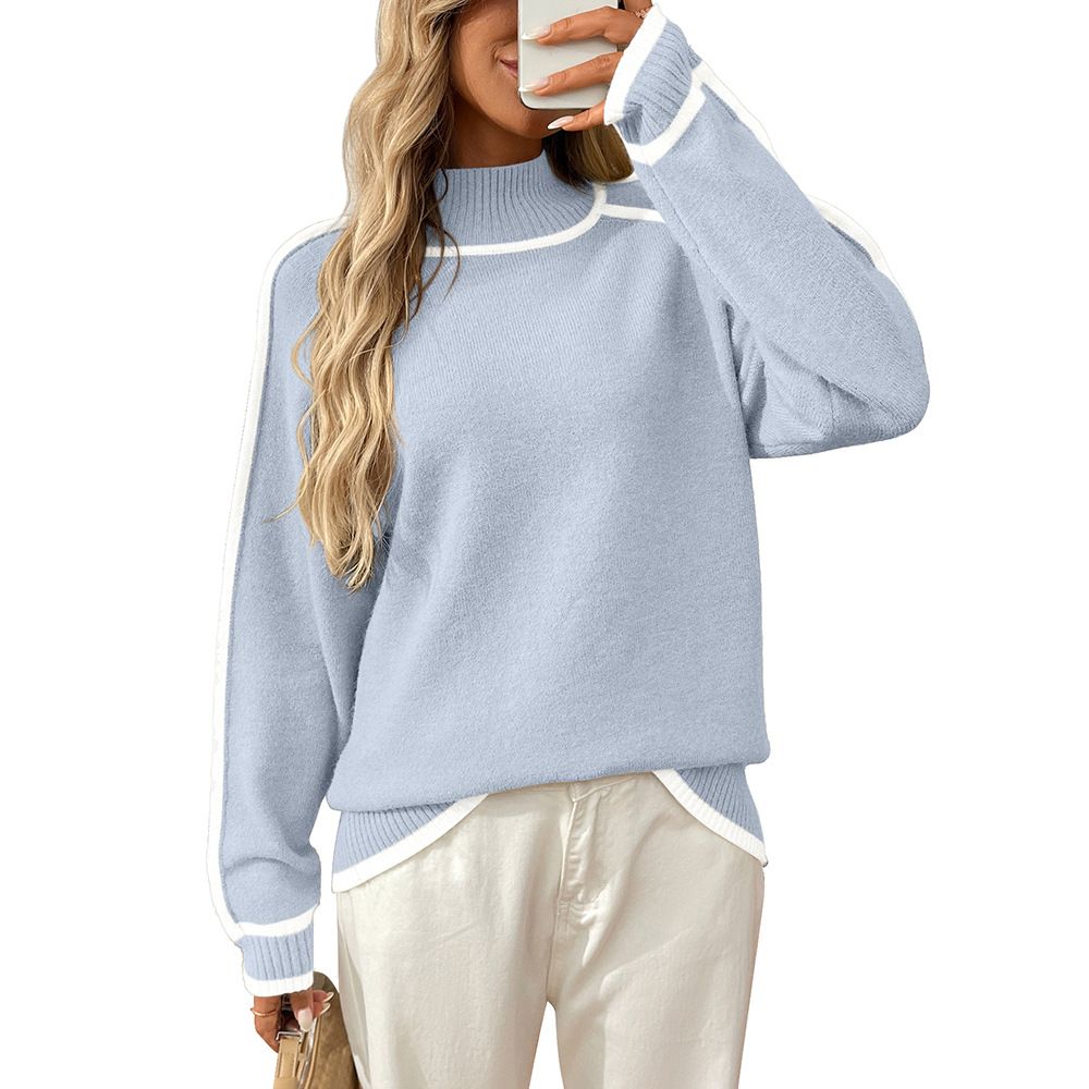 Cozy Color Block Turtle Neck Sweater, Oversized Relaxed Knit Pullover For Women Fall Winter_ecoleips.com