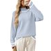 Cozy Color Block Turtle Neck Sweater, Oversized Relaxed Knit Pullover For Women Fall Winter_ecoleips.com