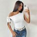 2025 Spring And Summer New Women's Sexy Slanted Neck T Shirt Off Shoulder Design Niche Short Top_ecoleips.com