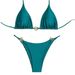 Women's Clothing Bikini Metal Ring Thin Flash High Sexy Split Bikini Solid Color Swimsuit_ecoleips.com