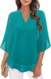 2025 Casual Summer New Women's Petal Sleeve Loose V-neck Chiffon Blouse_ecoleips.com