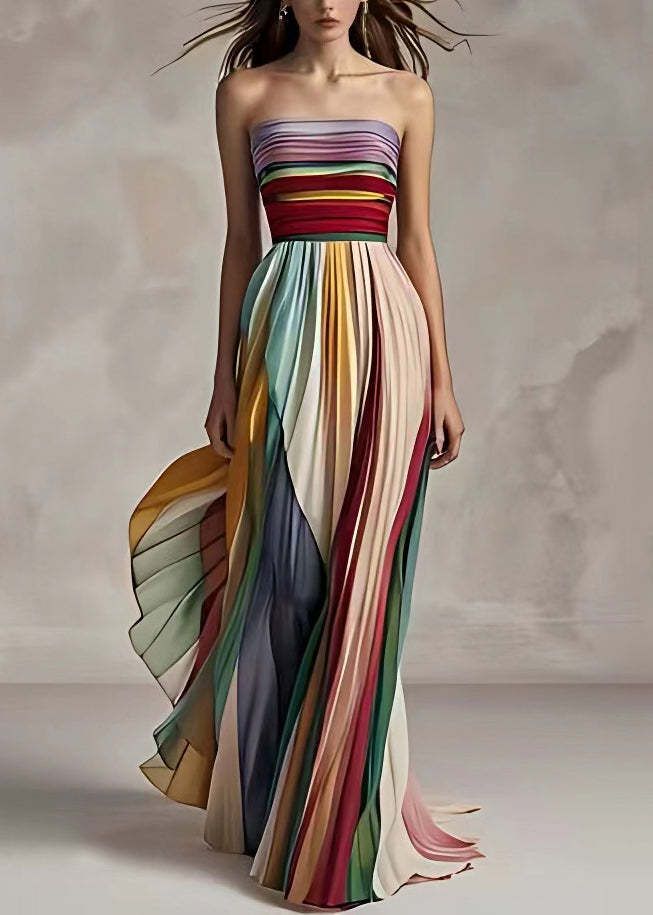 Women's Clothing Sexy Tube Top Printed Color Long Skirt Dress_ecoleips.com
