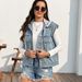 Women's Clothing New Style Washed One Row Denim Vest Waistcoat Trend_ecoleips.com