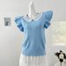Women's Clothing Lace Trimmed Round Neck Flying Sleeve Sweater For Summer, New Style, Sweet And Youthful Temperament, Versatile Short Sleeved Top_ecoleips.com