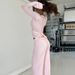 2025 Spring New Women's Sexy V-neck Sleeve Top Fashion Casual Long Pants Set Y2K Wholesale_ecoleips.com