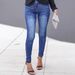 Women's Clothing Women's Mid Waist Contrast Stitching Denim Skinny Pants_ecoleips.com