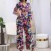 Women's Floral Print Two-Piece Pant Set Comfort Fit Casual Autumn Winter Outfit_ecoleips.com