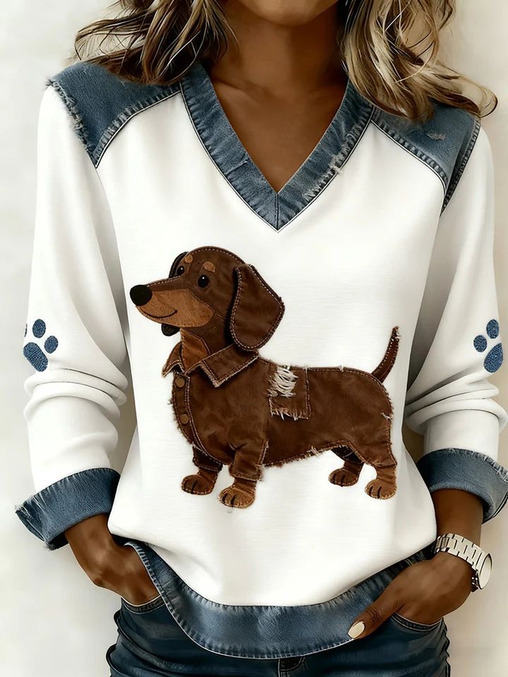 3d Print Color-Block Denim Collar Sweatshirt – Oversized Long Sleeve Pullover For Women (Y2k Streetwear & Vacation Vibes)_ecoleips.com