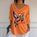 Creative And Personalized Printed V-Neck Three-Quarter Sleeve Loose Women's Top_ecoleips.com