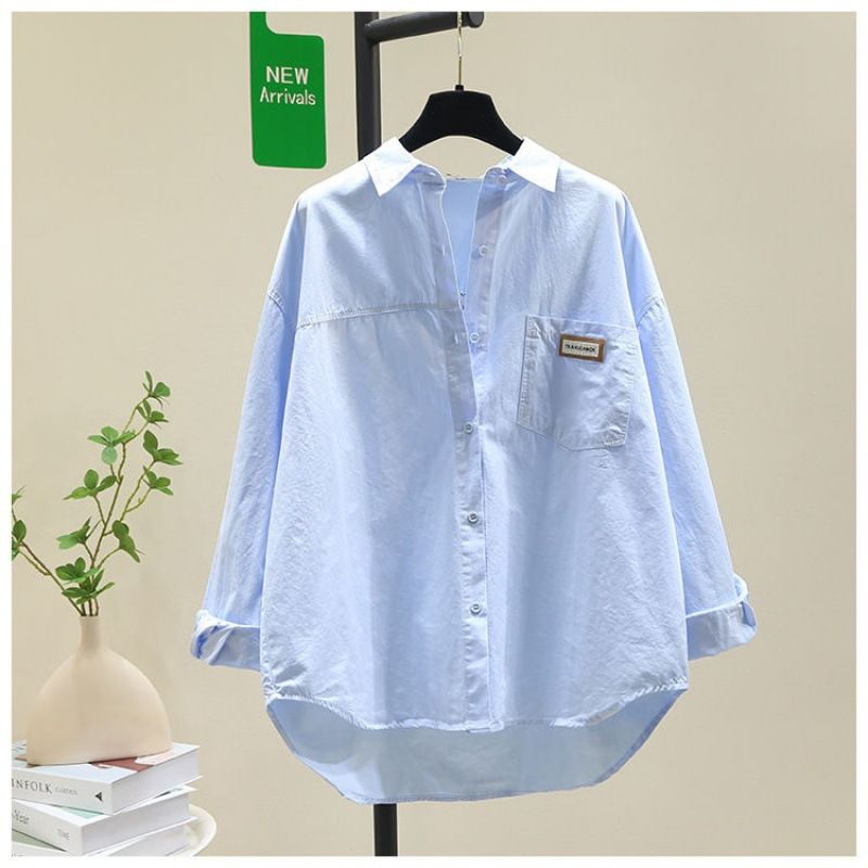 Women's Clothing Long Sleeved Shirt Spring And Autumn New Style Fashion Loose Version Temperament All Match Solid Color Cardigan Shirt Female Jacket_ecoleips.com