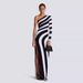 Autumn And Winter Black And White Striped Sexy High Split Shoulder Dress Simple And Fashionable_ecoleips.com